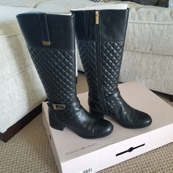 Bandolino Shoes - Bandolino Blushe Quilted Black Leather Heeled Riding Boots 6.5M